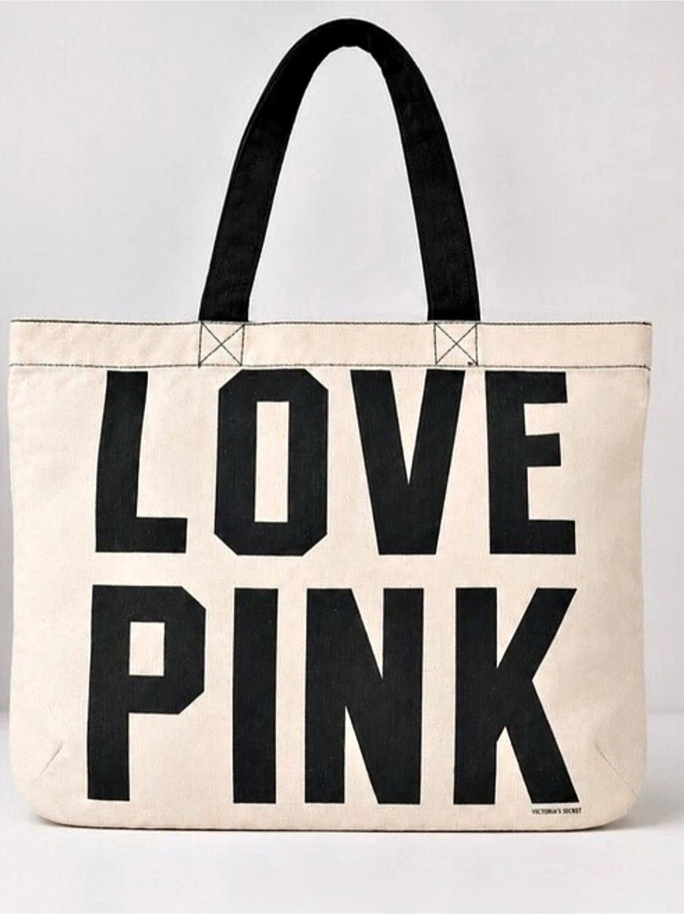 Victoria's Secret Vintage Love Pink Tote Graphic Tote in Cream & Black